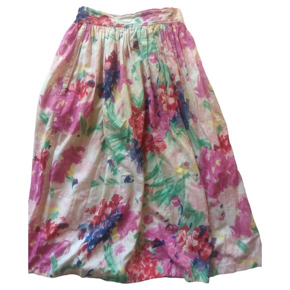 Vintage Willow Ridge Women's 8 Mid Length SKIRT Pink Floral Watercolor W/POCKETS - Picture 1 of 7